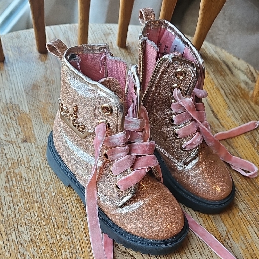 Disney Princess Rose Gold Glitter Sparkly Boots Size Toddler 7